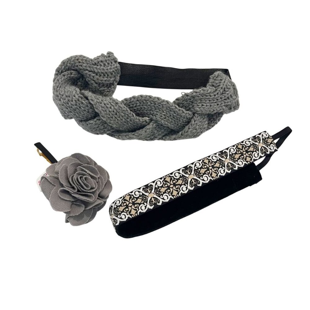 Bohemian Boho Hair Accessory Lot of 3 Indie Y2K 2010s Headband Floral Clip Gray‎